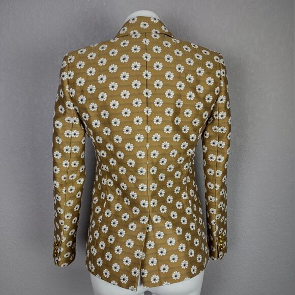 J. Crew Campbell Scattered Daisy Gold Floral Print Jacquard Gold Button Blazer 0 - Picture 4 of 16